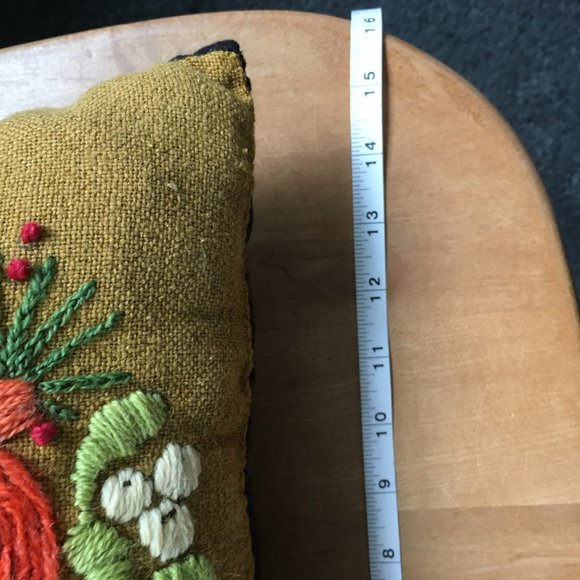 Vintage Finished Crewel Embroidery Repurposed Floral Rectangular Accent Pillow - Picture 15 of 16